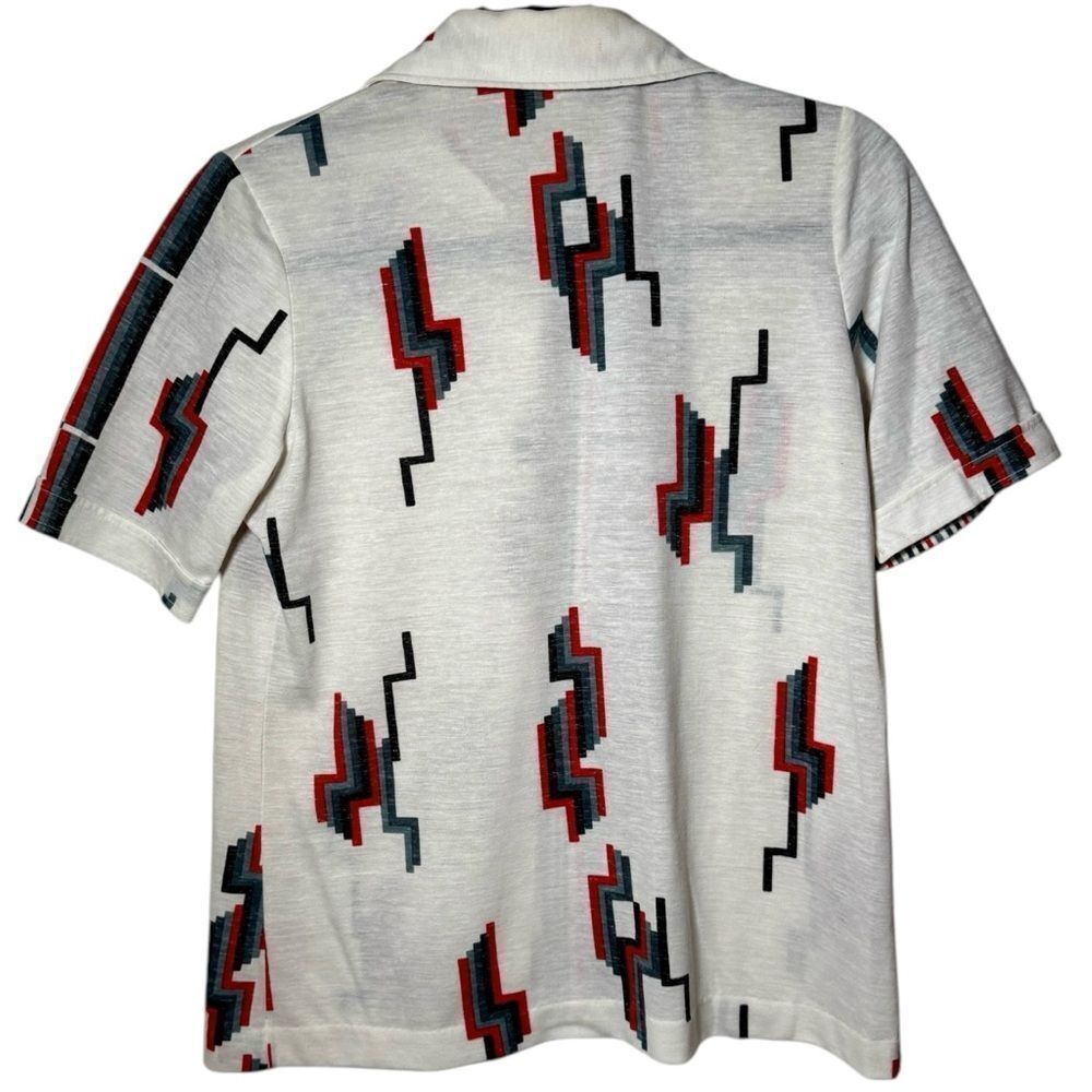 Vintage 70s VOW Aztec Red White Blue Short Sleeve Button Down Collared Shirt Med - Picture 4 of 4